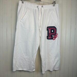 Y2K PINK Victoria's Secret White Cropped Lounge Pants Sweatpants Drawstring